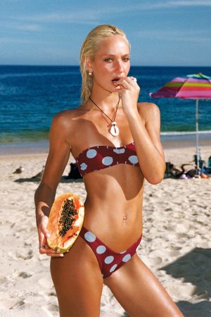 Calbira Cheeky Bikini Bottoms Red / Blue Polka Dot