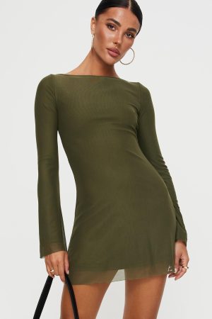 Lukea Long Sleeve Mesh Mini Dress Olive