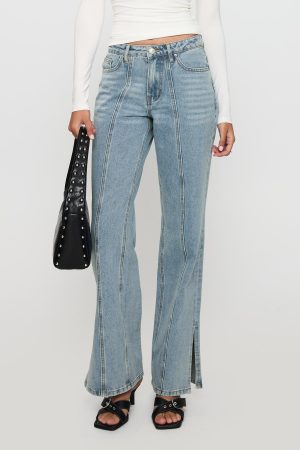 White Mustang Mid Rise Straight Leg Jean Light Blue