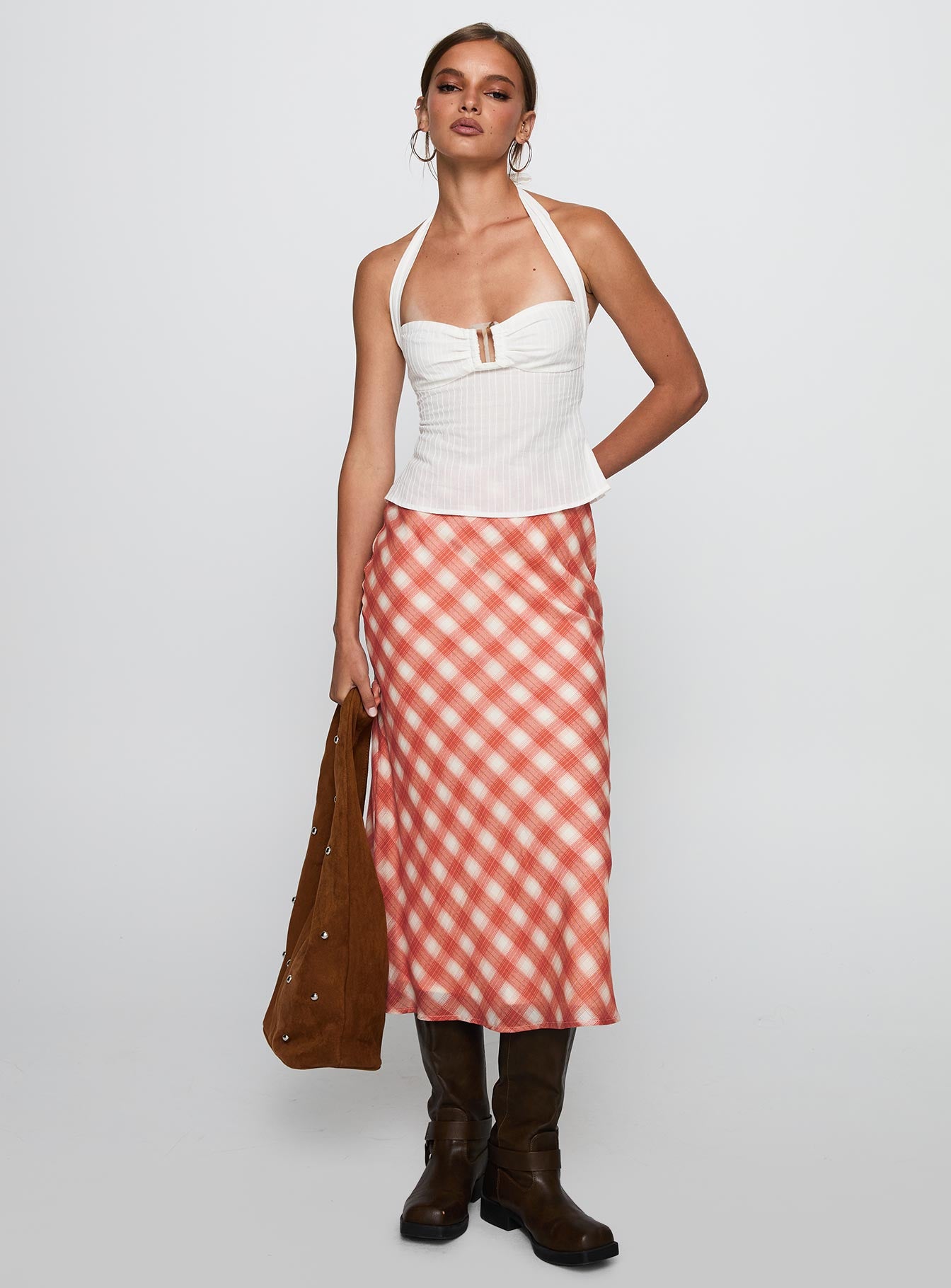 Living Color Maxi Skirt Orange Gingham - Image 2