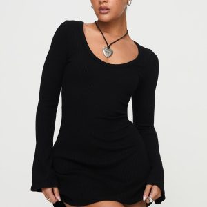 Best Interest Long Sleeve Mini Dress Black Petite