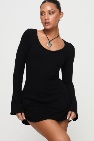 Best Interest Long Sleeve Mini Dress Black Petite