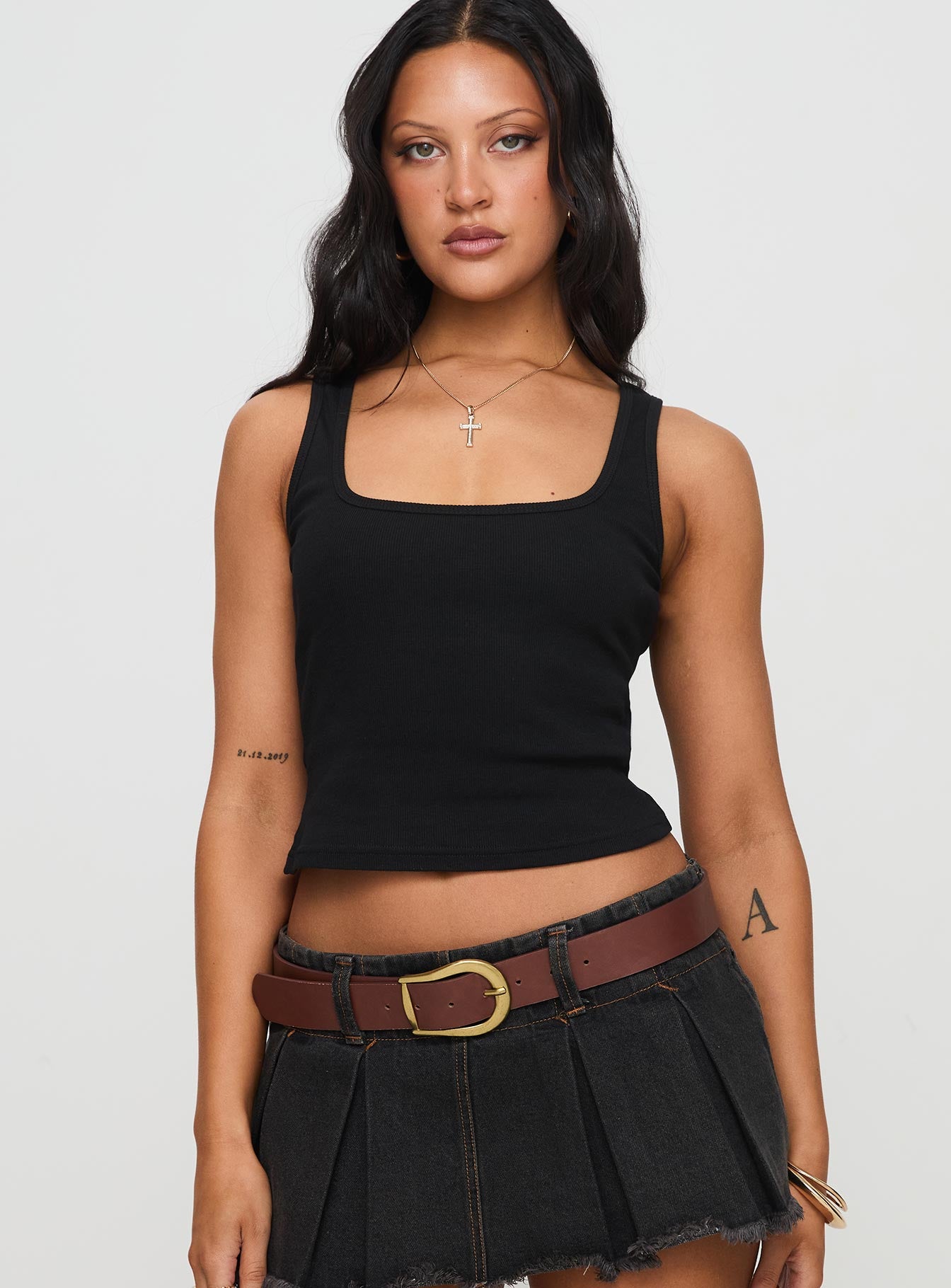 Baseline Square Neck Rib Tank Top Black - Image 2