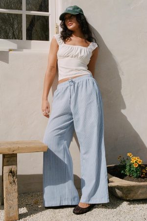 Holiday Tie Front Pant Blue/ White Stripe