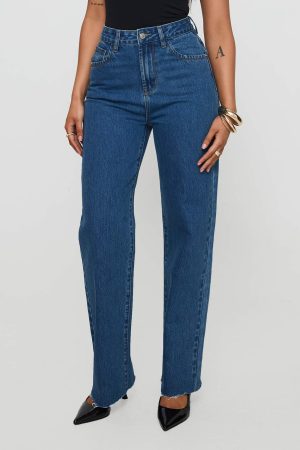 Kalinda High Rise Straight Leg Jeans Mid Blue