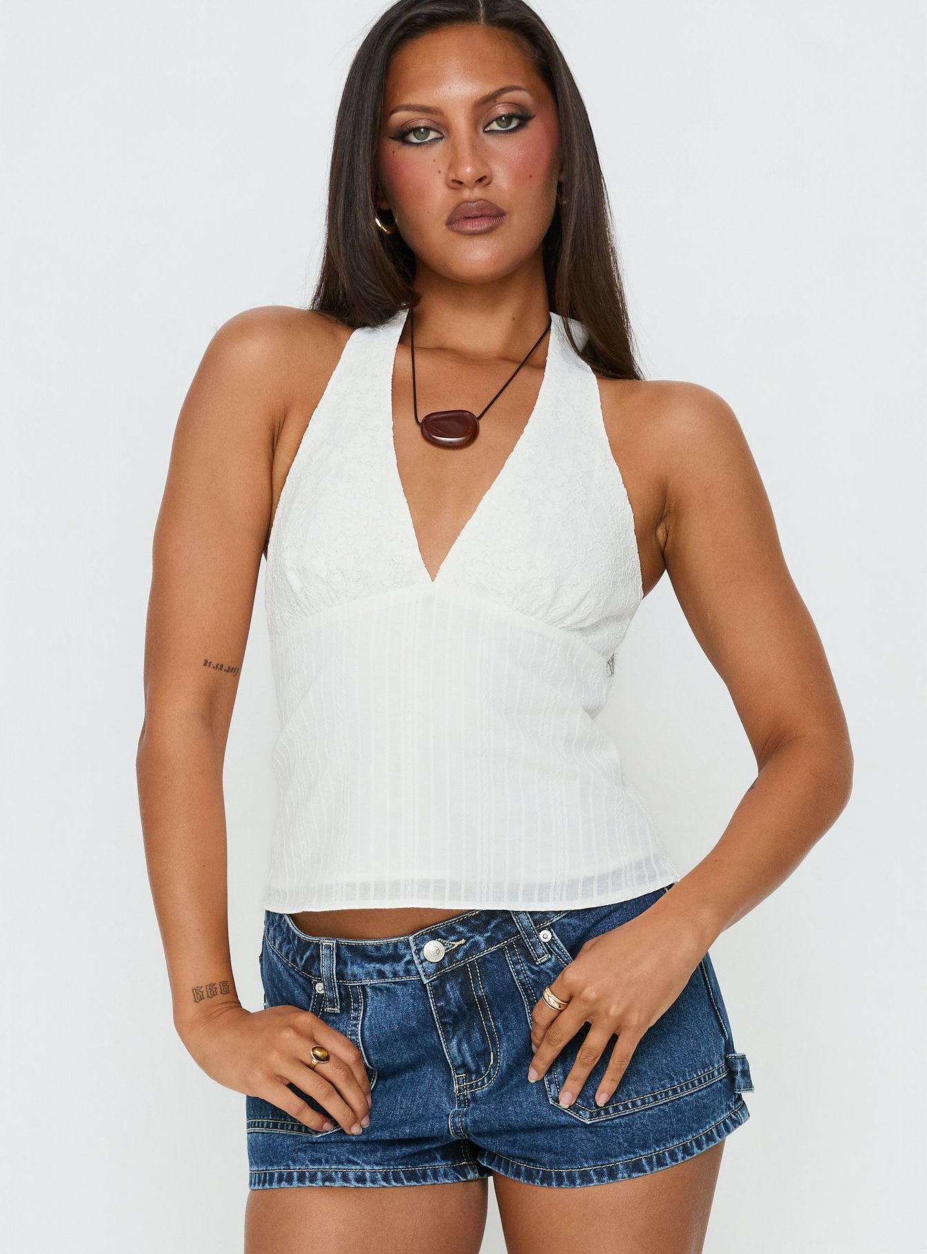 Alaskah Textured Halter Top White - Image 2