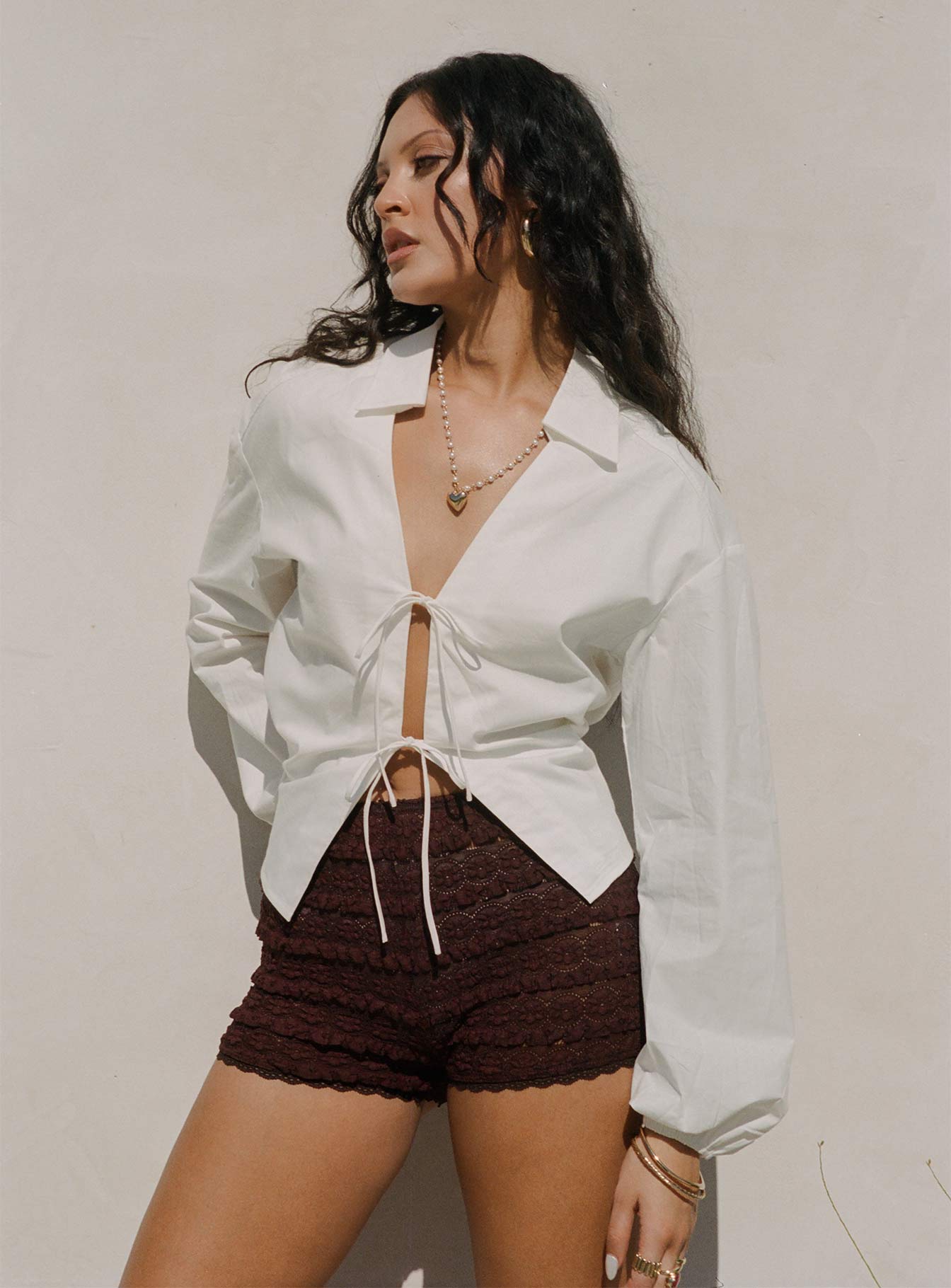 Angelis Lace Shorts Chocolate - Image 3