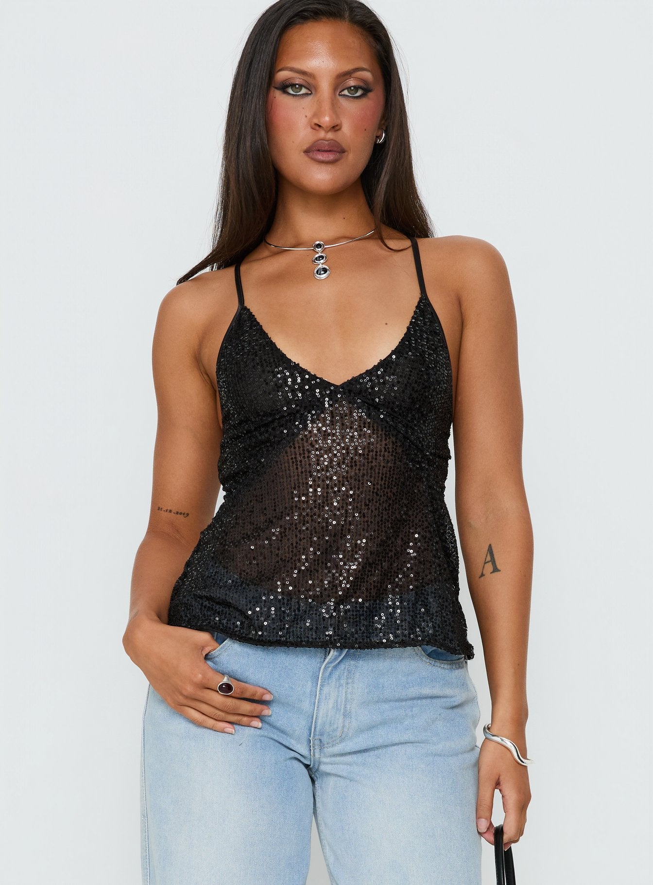 Opaline Sequin Cami Top Black - Image 2