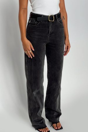 Karlina High Rise Straight Leg Jeans Charcoal