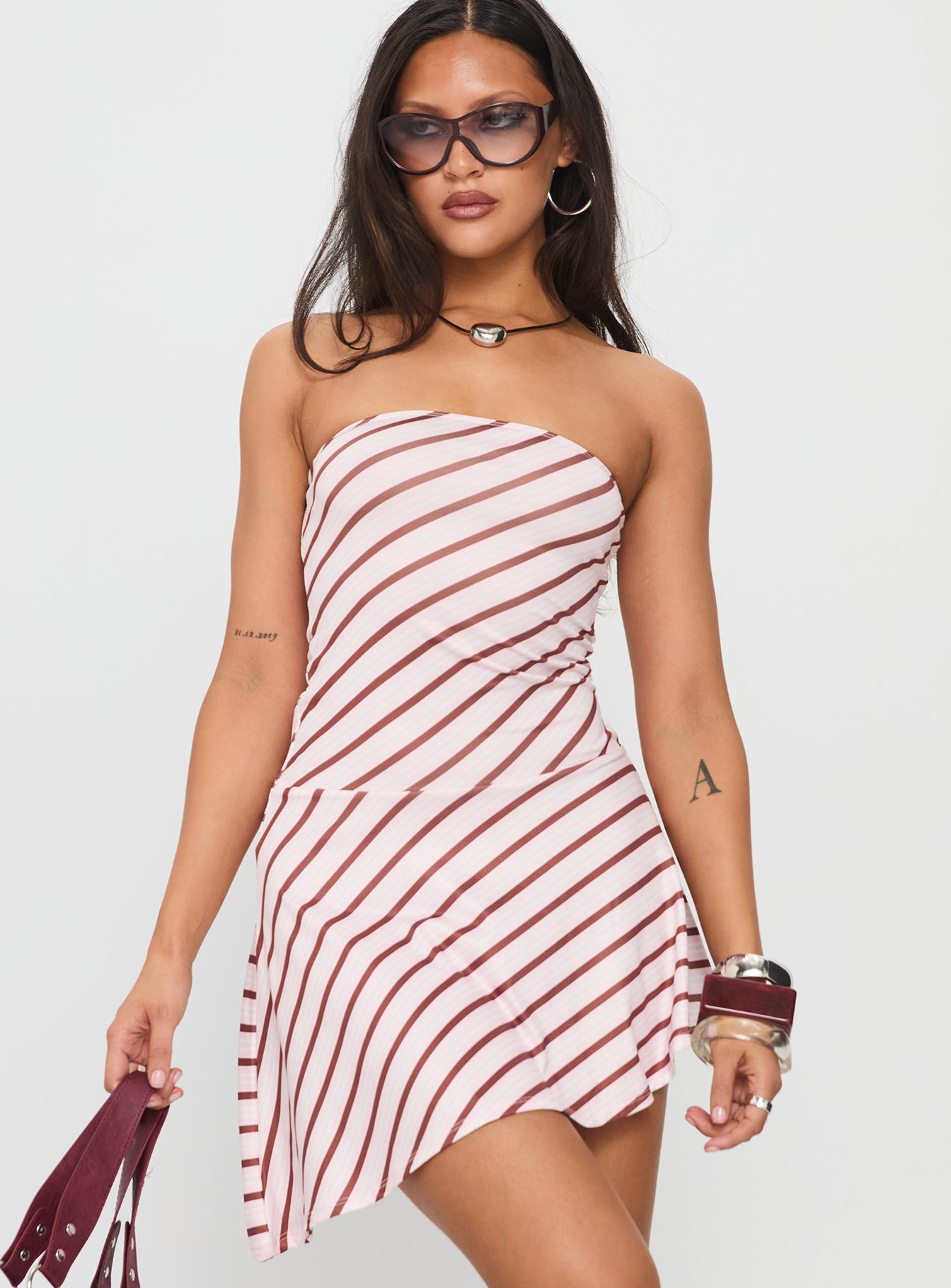 Kagari Dress Diagonal Stripe Pink - Image 2