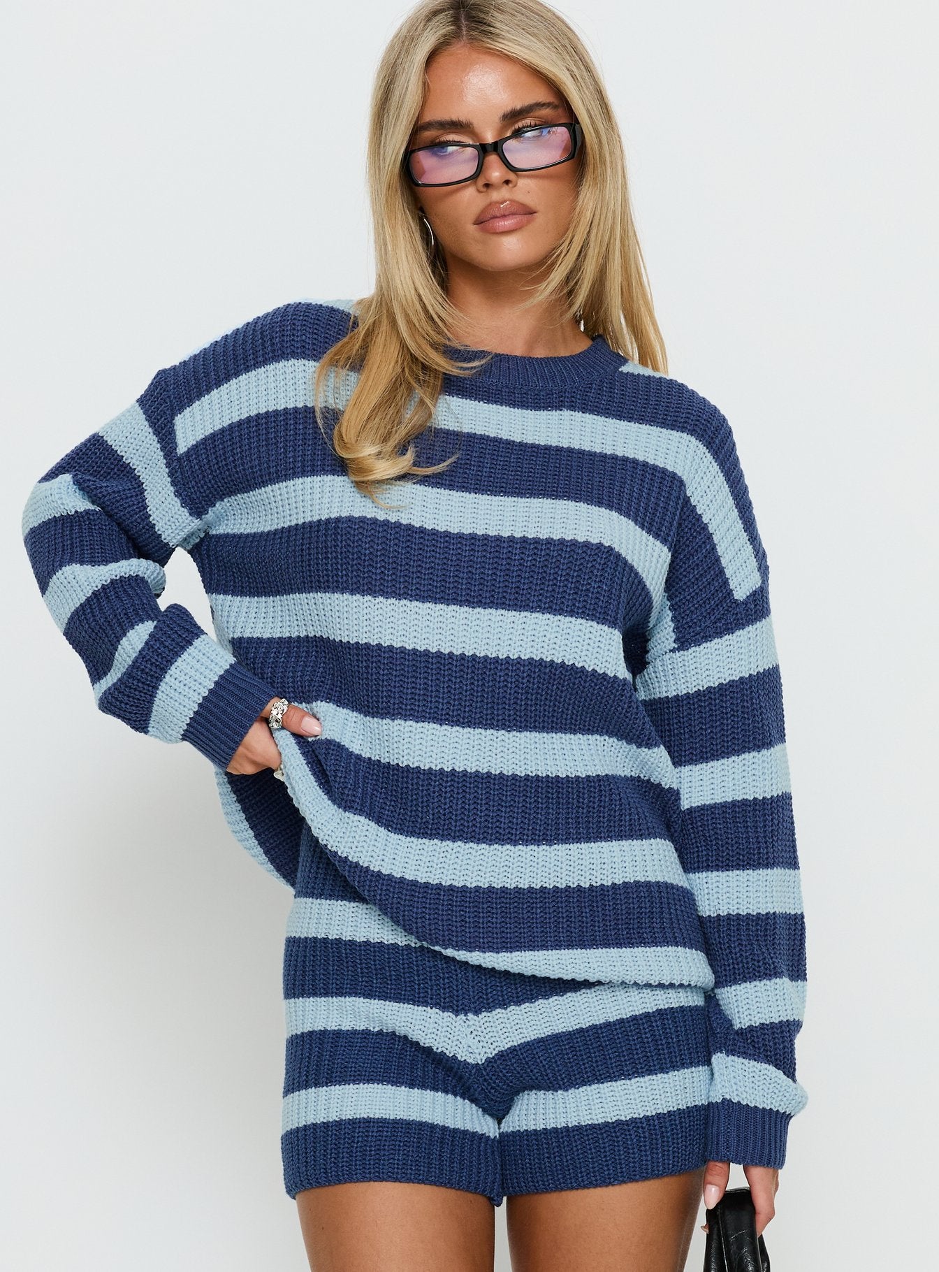 Kealin Crew Neck Knit Sweater Blue Stripe - Image 2