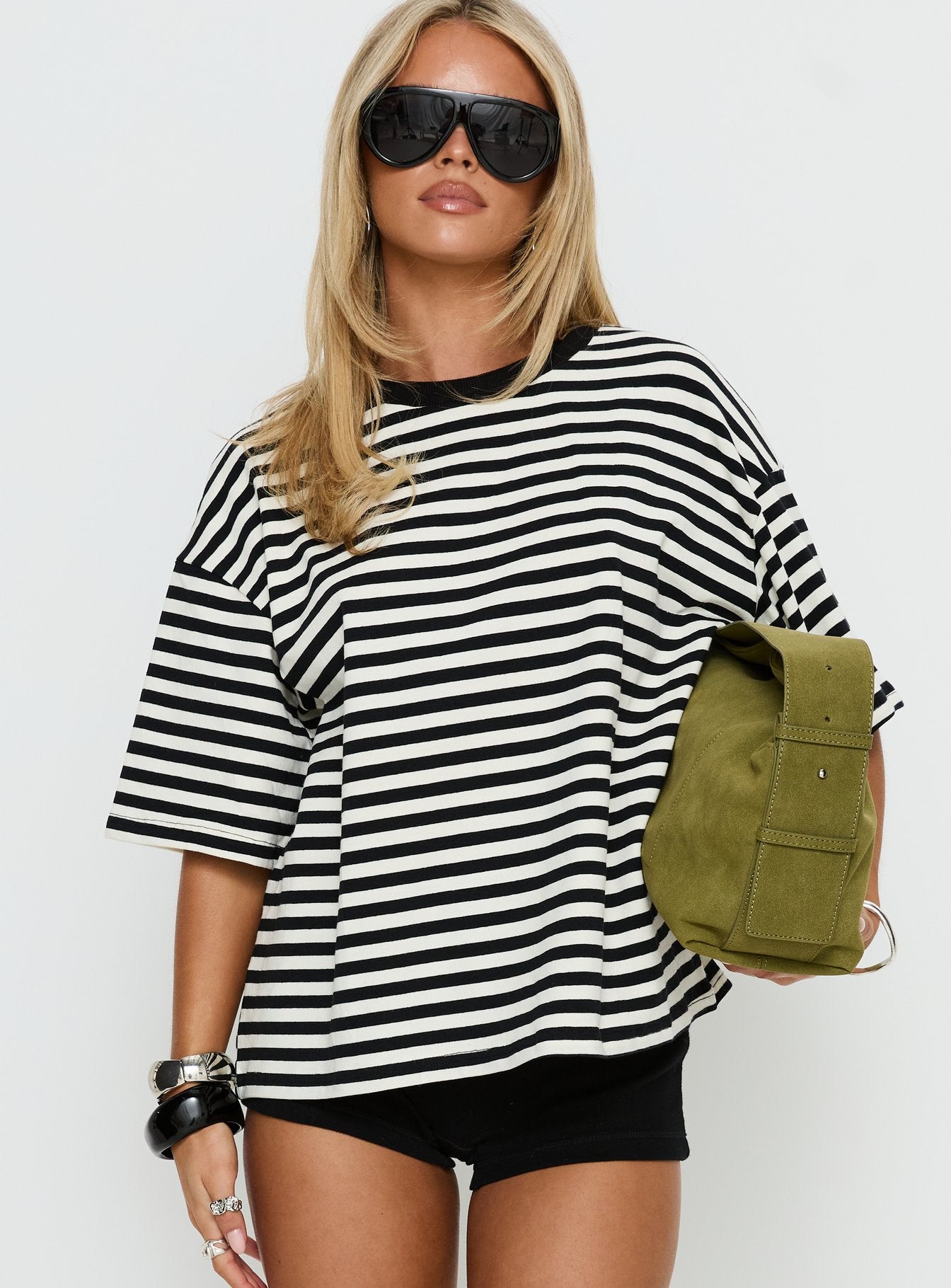 Settle Down Short Sleeve Top Black / White Stripe - Image 2