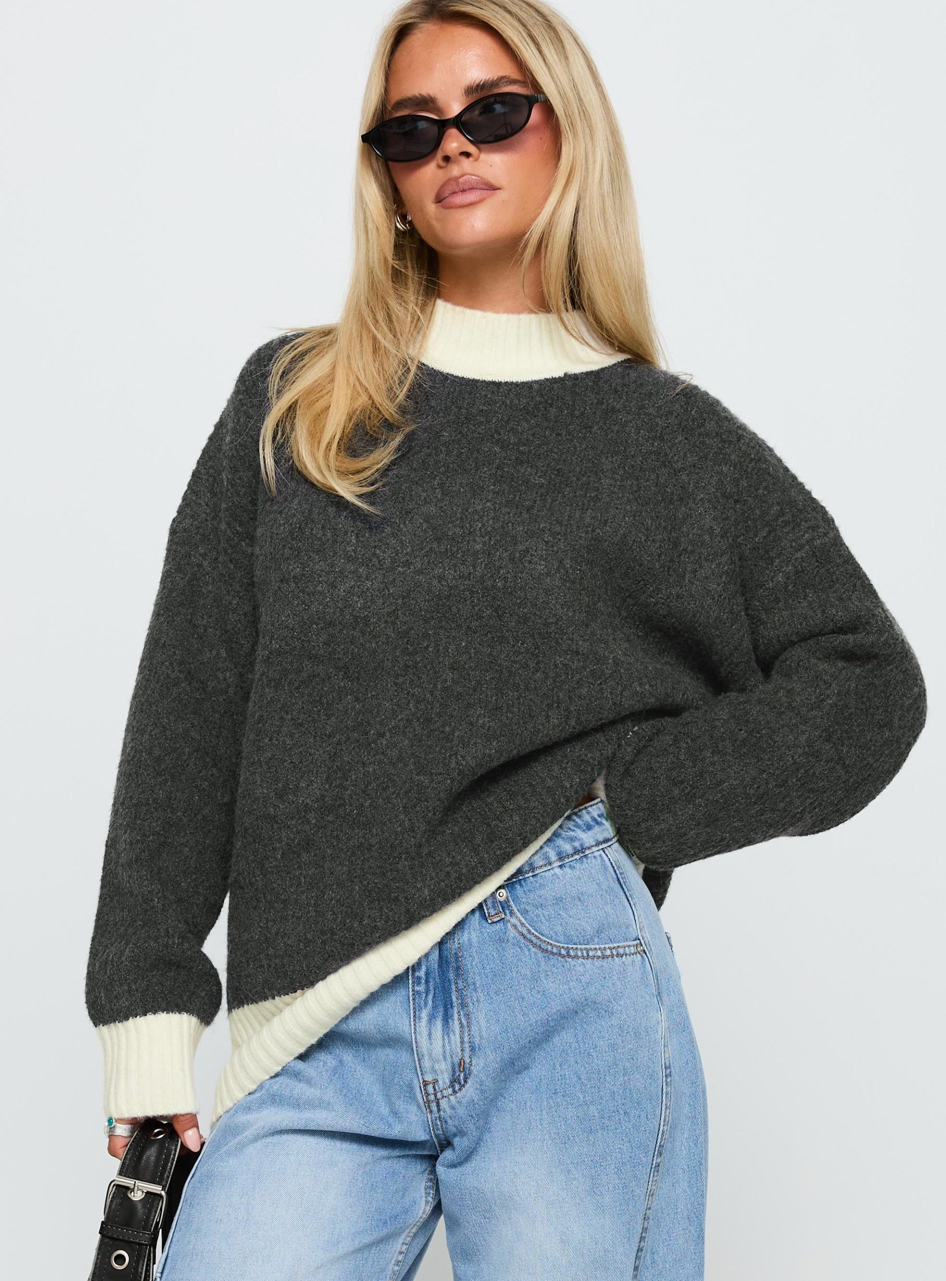 Broken Hearts Club Knit Sweater Grey - Image 2