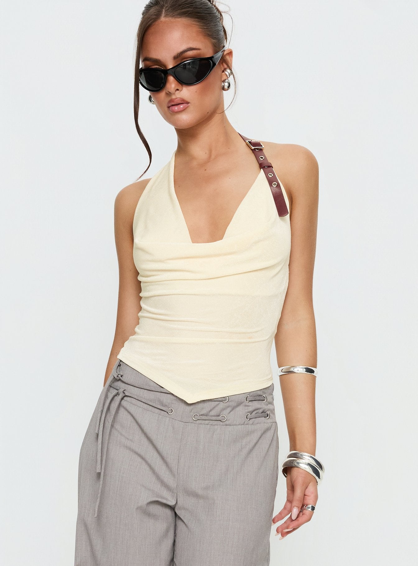 Syrenah Halter Cowl Neck Top Cream - Image 2