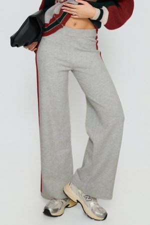 Brandyce Straight Leg Knit Pants Grey / Red