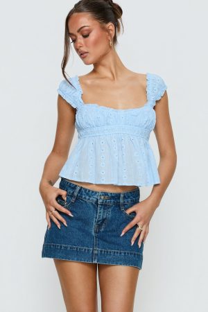 Warna Low Rise Denim Mini Skirt Mid Blue Wash