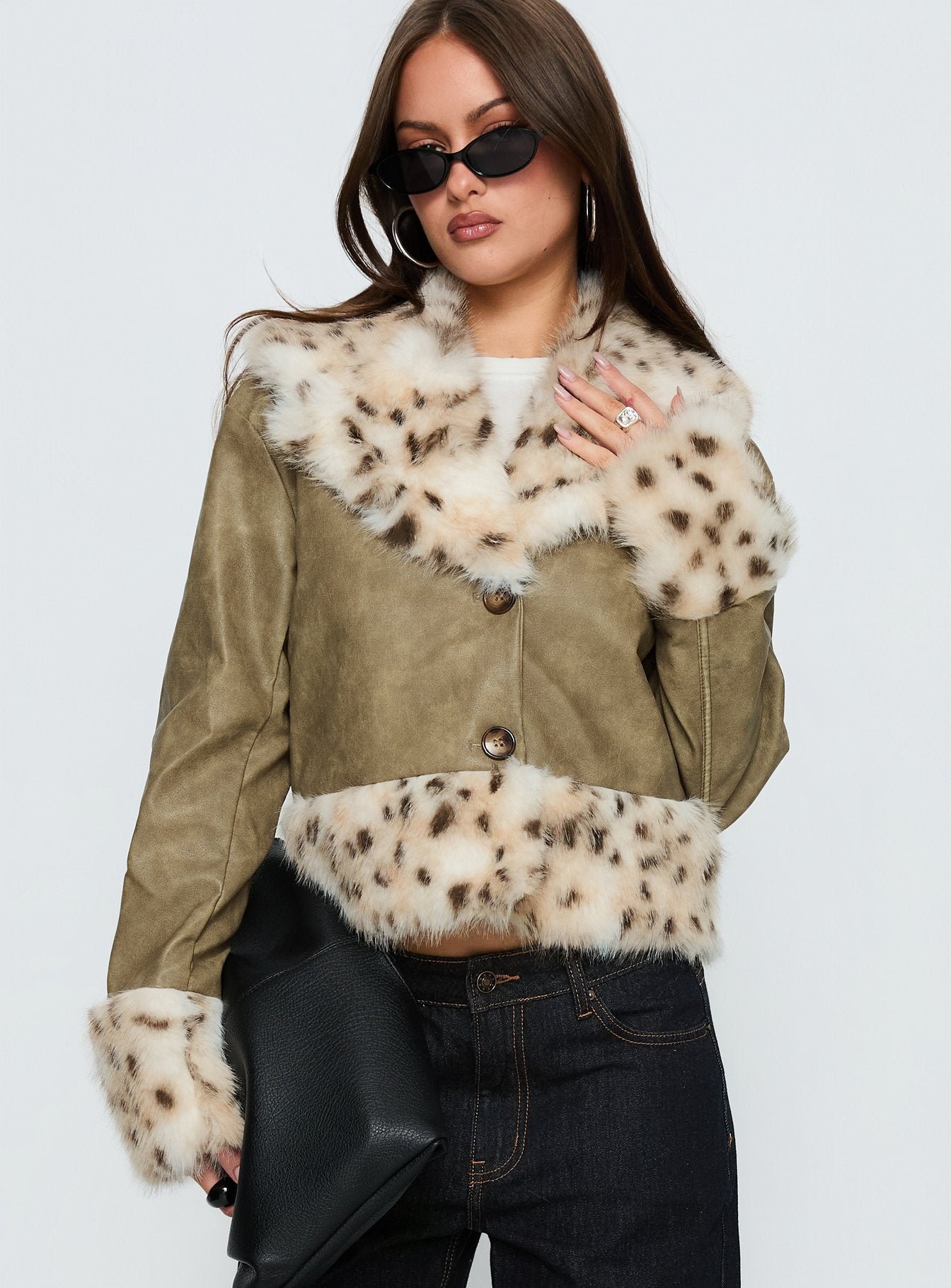 Hiraya Faux Fur Trim Jacket Vintage Green - Image 3
