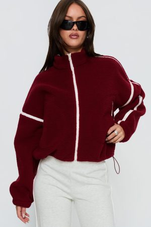 Sammee Polar Fleece Contrast Zip Through Jacket Red