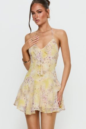 Hey Blondie Ruffle Halter Mini Dress Multi Floral