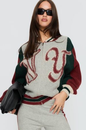 Brandyce Graphic Knit Jacket Grey / Red