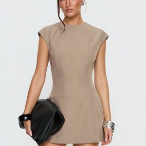 Kaelyra Tailored Cap Sleeve Playsuit Taupe