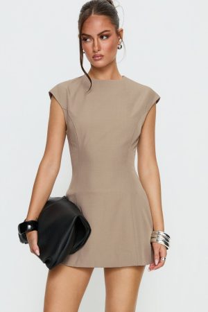Kaelyra Tailored Cap Sleeve Playsuit Taupe