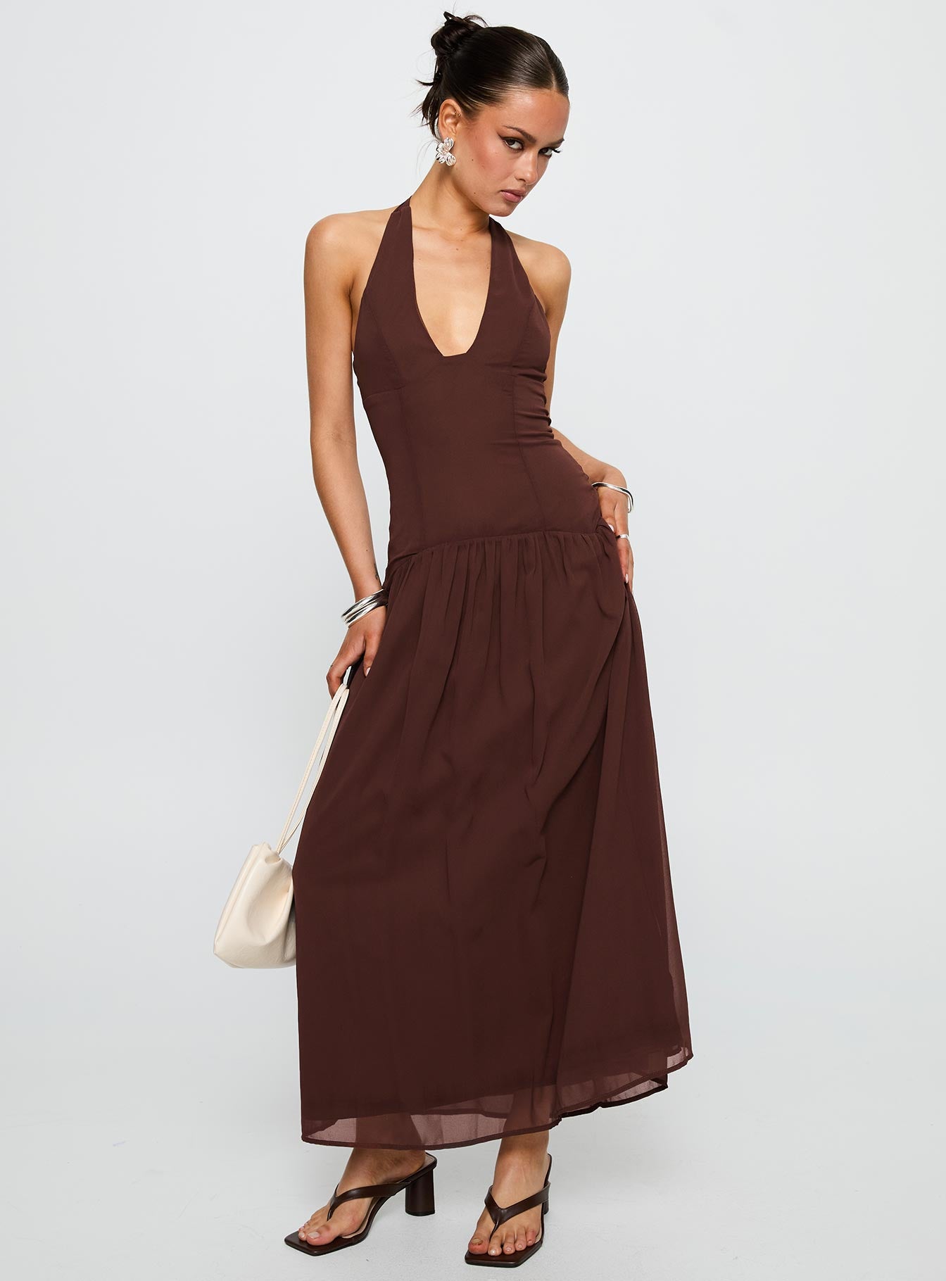 Chestnut Drop Waist Maxi Dress Brown - Image 2