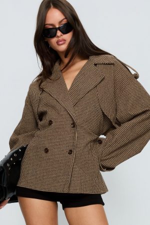 Brieanna Cropped Trench Coat Brown Check