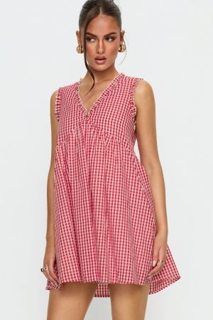 Akacia Babydoll Mini Dress Red Gingham