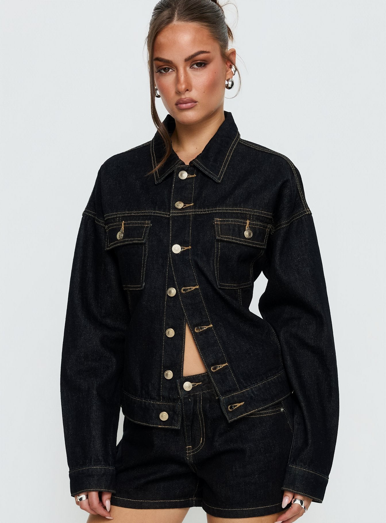 Caresse Cinched Denim Jacket Raw Denim - Image 2