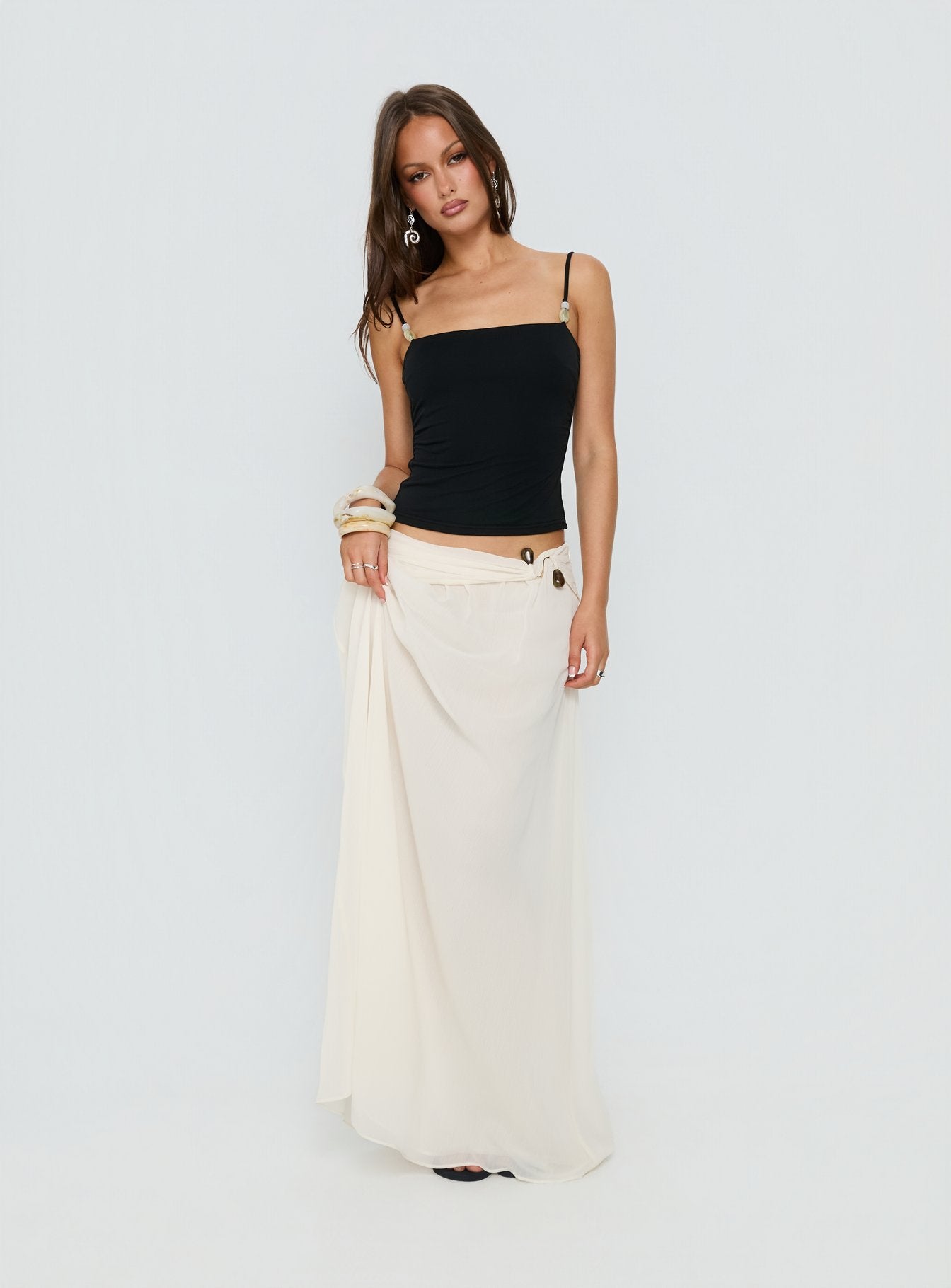 Kaledia Chiffon Draped Maxi Skirt Cream - Image 2