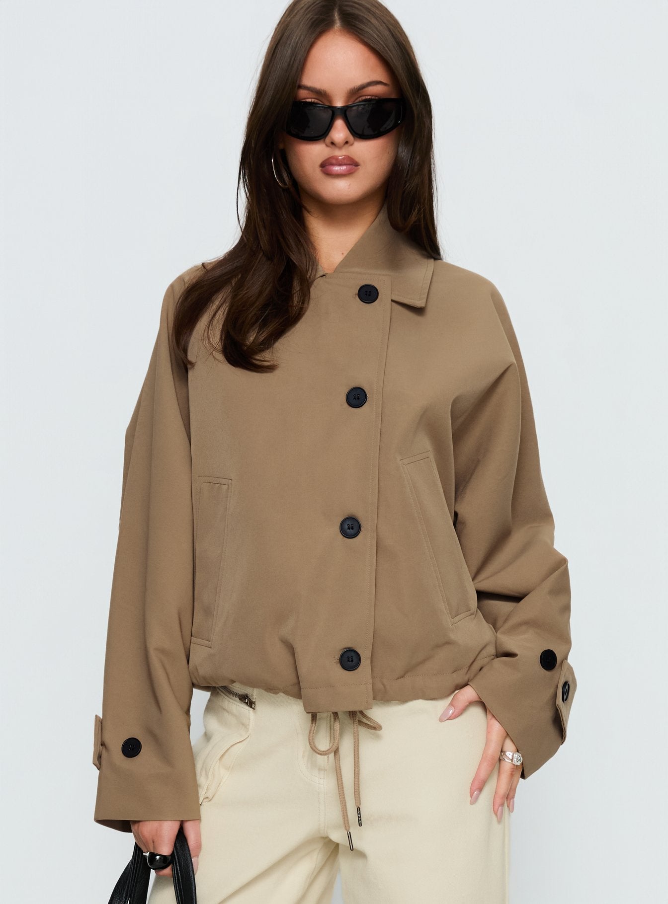Sandria Cropped Trench Coat Beige - Image 7
