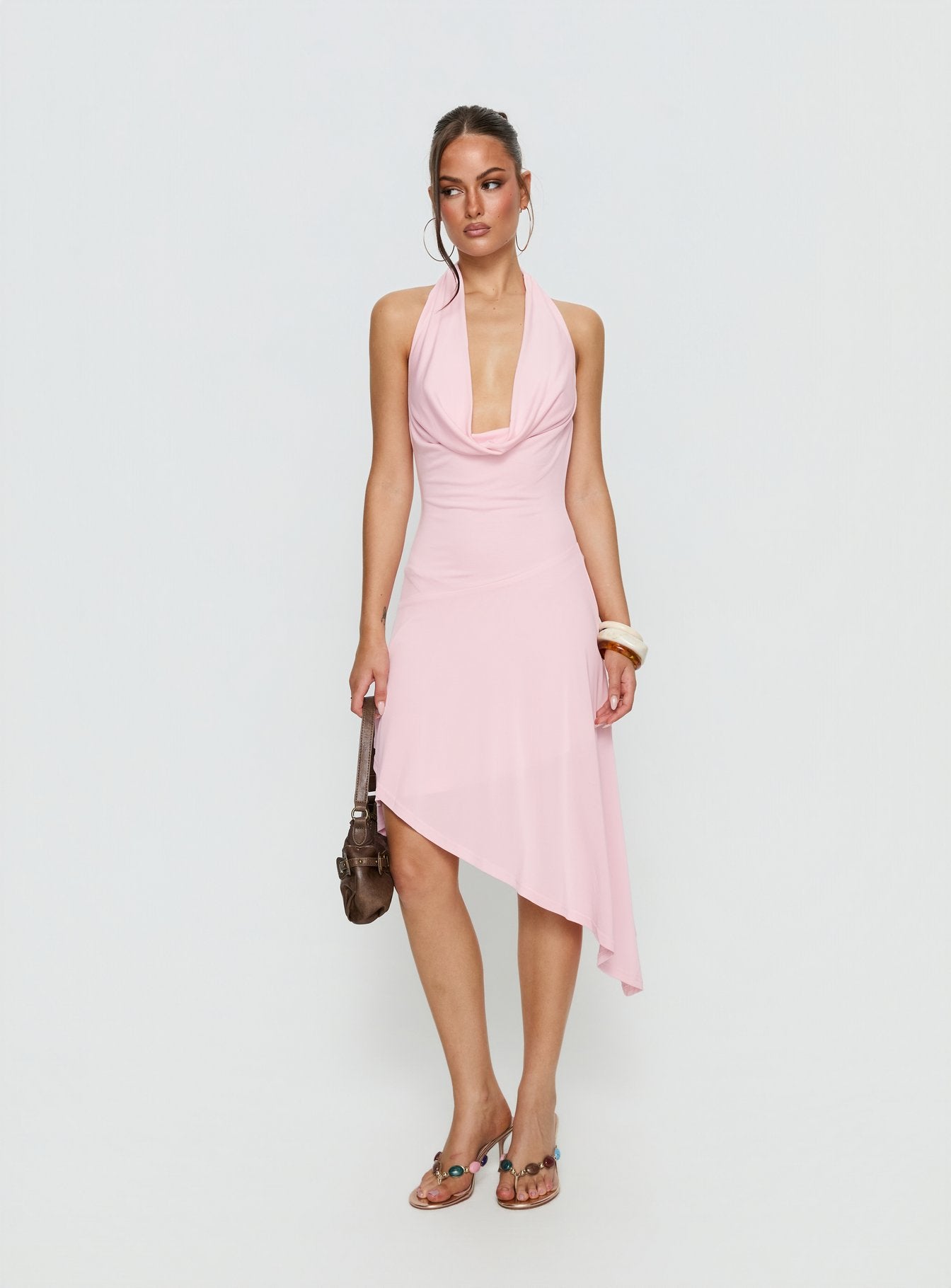 Yesina Halter Jersey Midi Dress Pink - Image 2