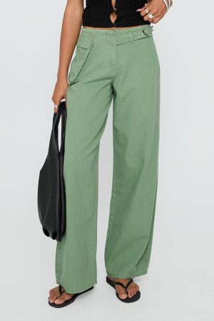 Mercadi Mid Rise Straight Leg Cargo Jeans Green
