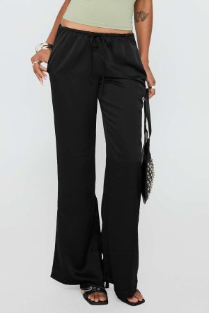 Vanille Tie Waist Satin Pants Black