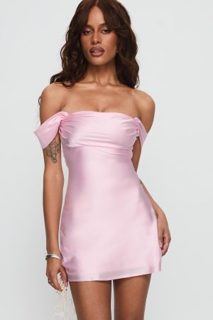 Zabbarra Off The Shoulder Mini Dress Light Pink