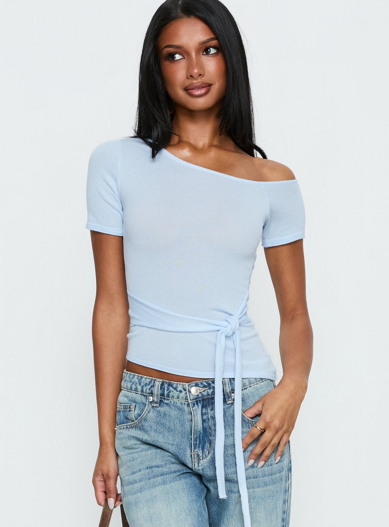 Kastor One Shoulder Short Sleeve Top Pale Blue - Image 2