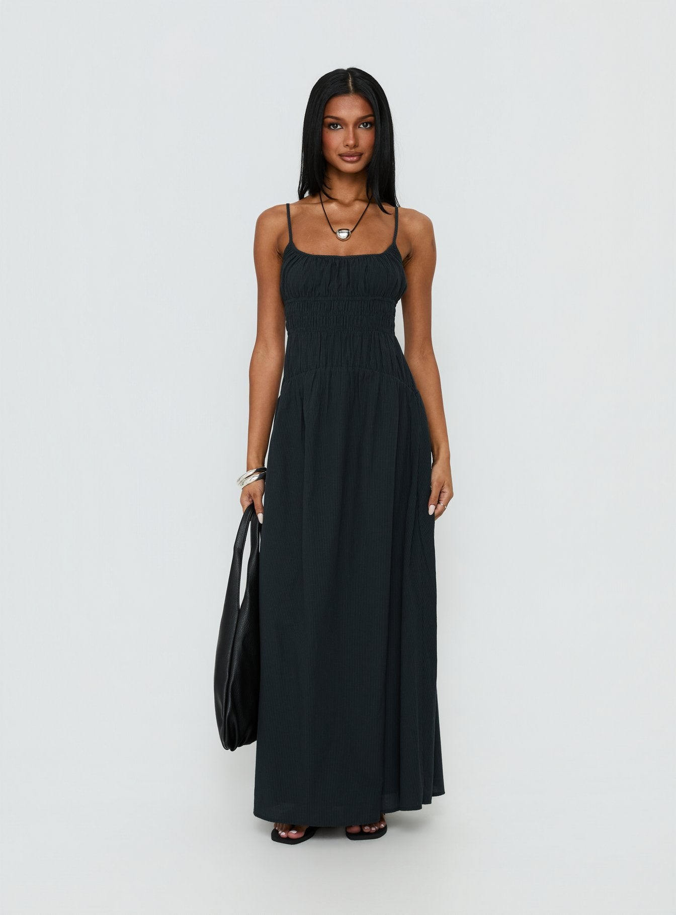 Magnolie Shirred Maxi Dress Charcoal - Image 2