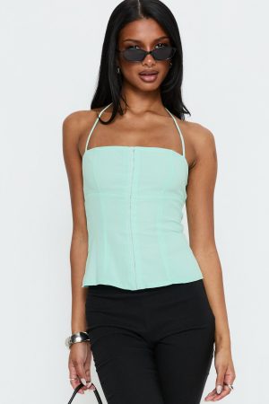 Delamere Tie Neck Top Aqua