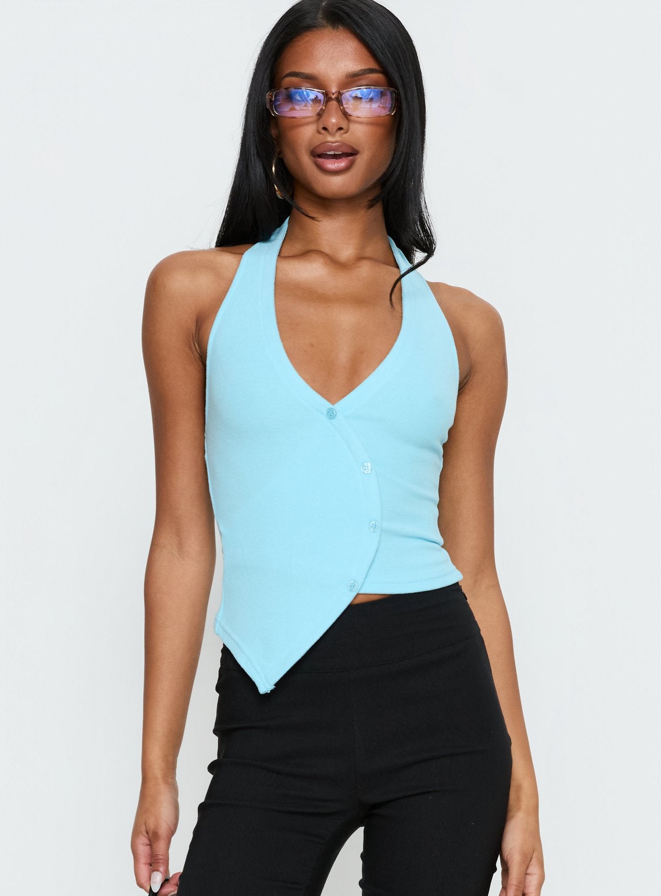 Avrilla Wrap Knit Top Blue - Image 2