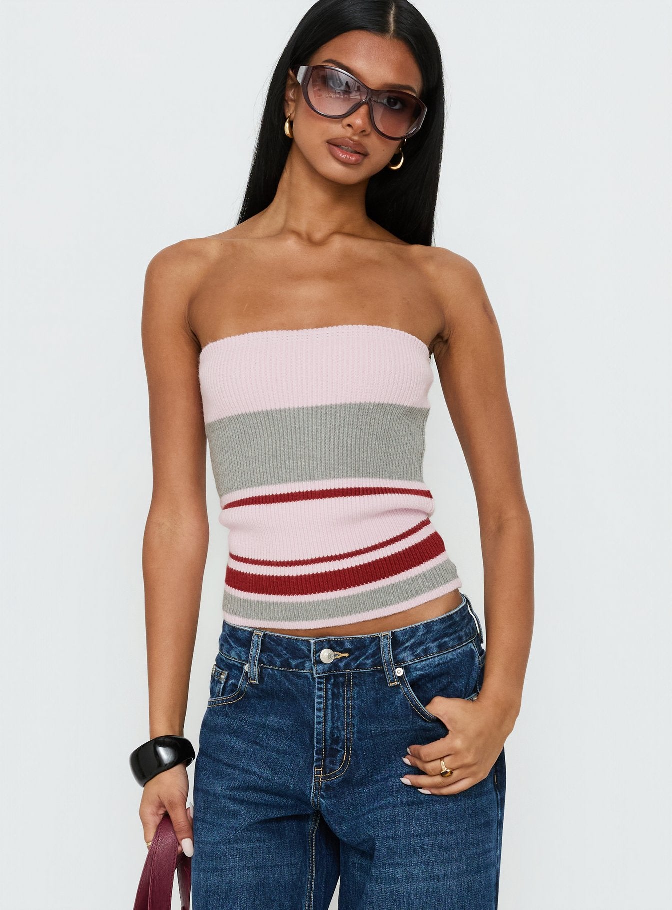 In The Mirror Strapless Top Pink Stripe - Image 2