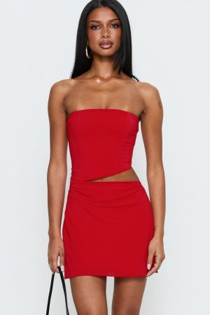 Jasira Strapless Drape Mini Dress Bold Red