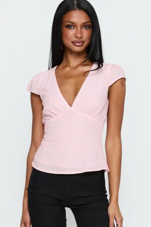 Dalanna Cap Sleeve Top Pink / Lemon Polka