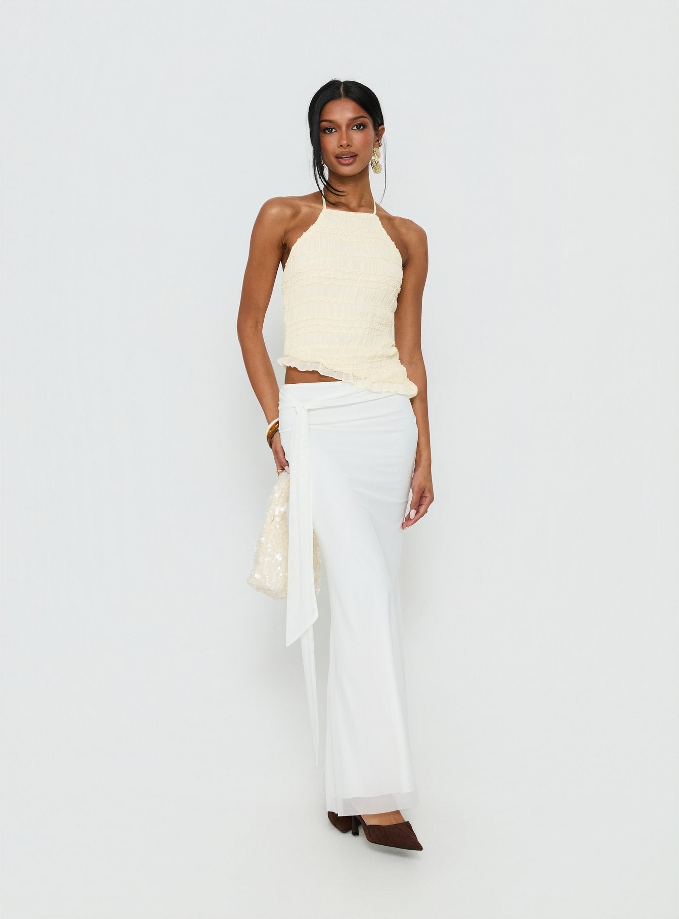 Caviar Tie Maxi Skirt White - Image 2