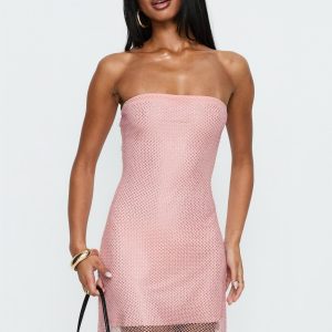 Jemira Strapless Shimmer Mini Dress Pink