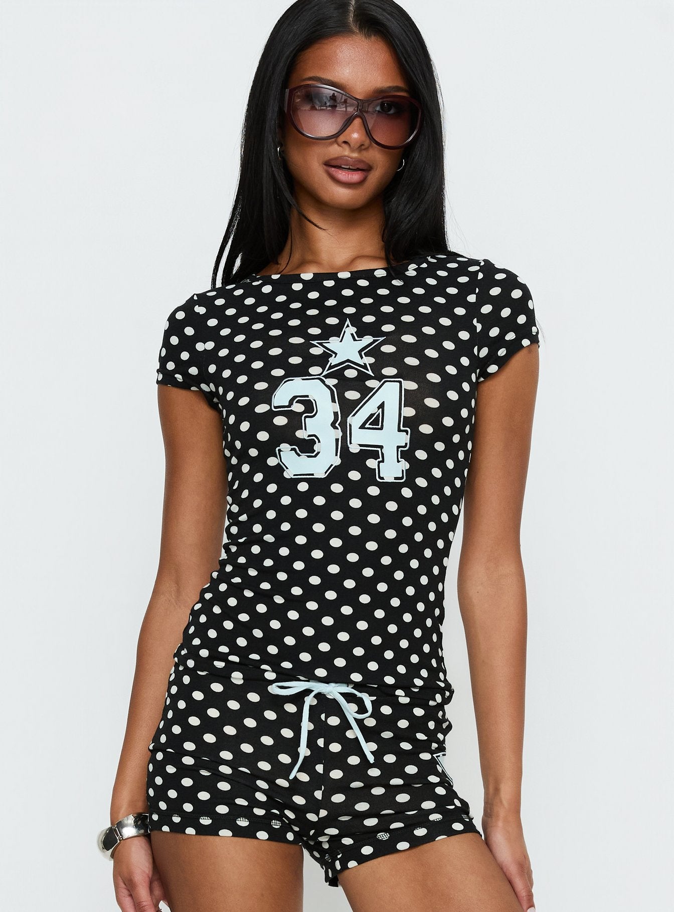 Elacie Graphic Baby Tee Black Polka Dot - Image 2