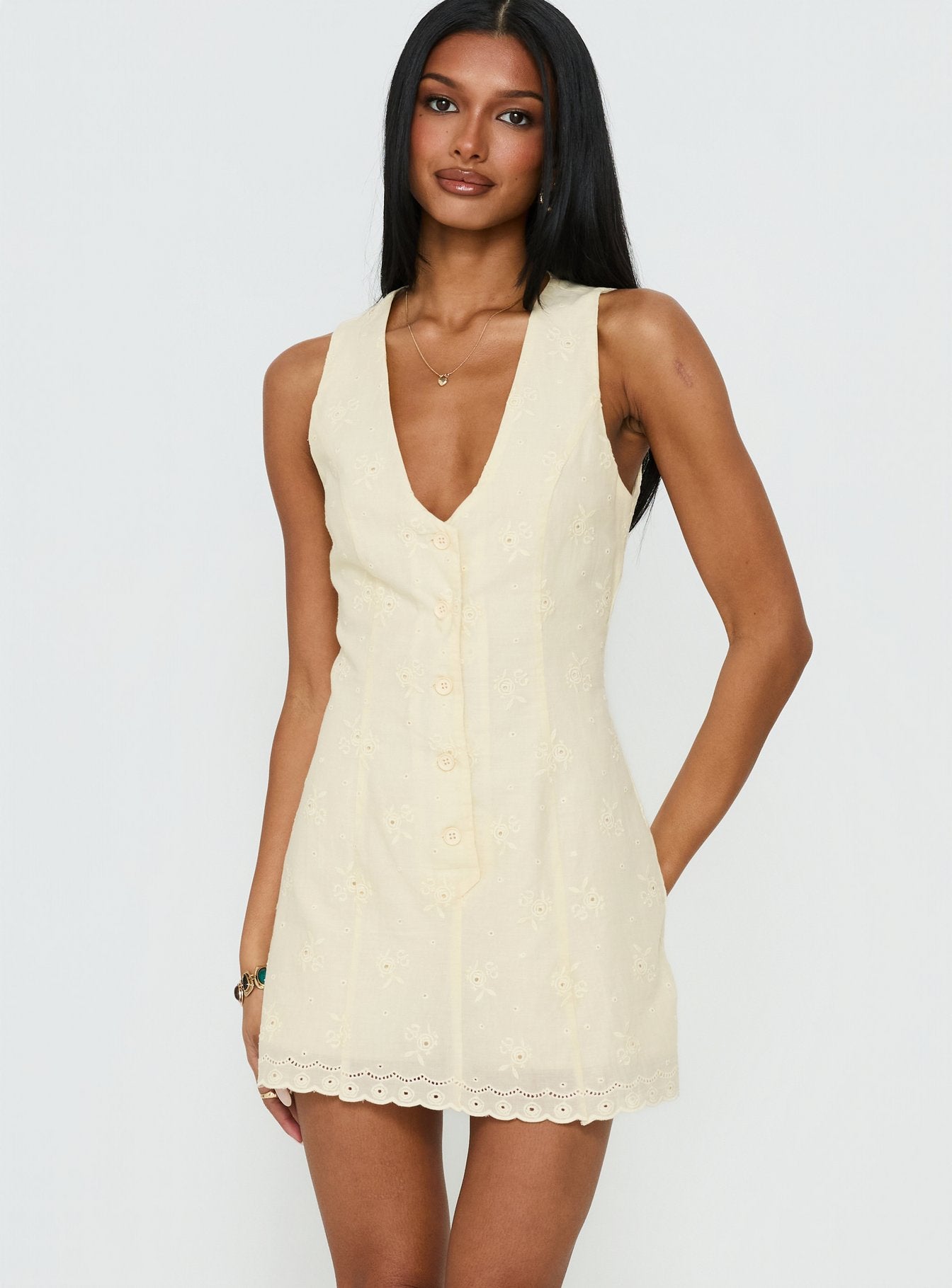 Sylvara Textured Button Up Playsuit Yellow - Image 2