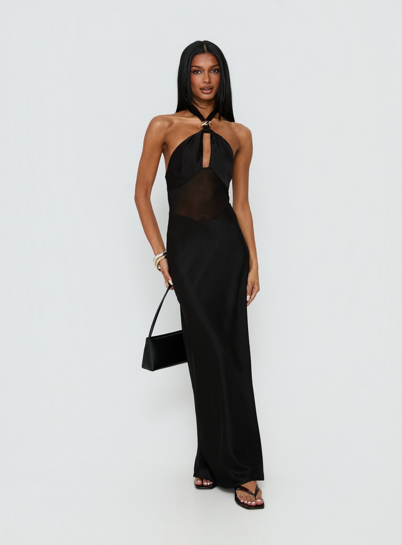 Rosario Halter Sheer Maxi Dress Black - Image 2