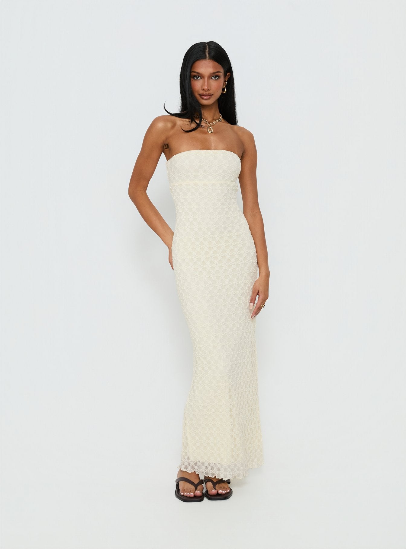 Aryela Strapless Textured Maxi Dress Cream - Image 2