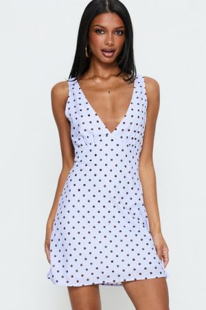 Nellie Mini Dress Blue / Brown Polka Dot